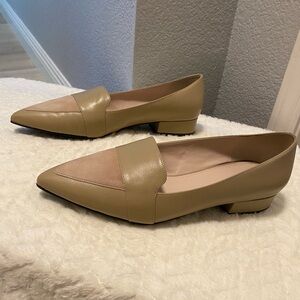 Marlee Skimmer by Cole Han, low heeled pointy toe flat sz 9.5B Tan leather&suede